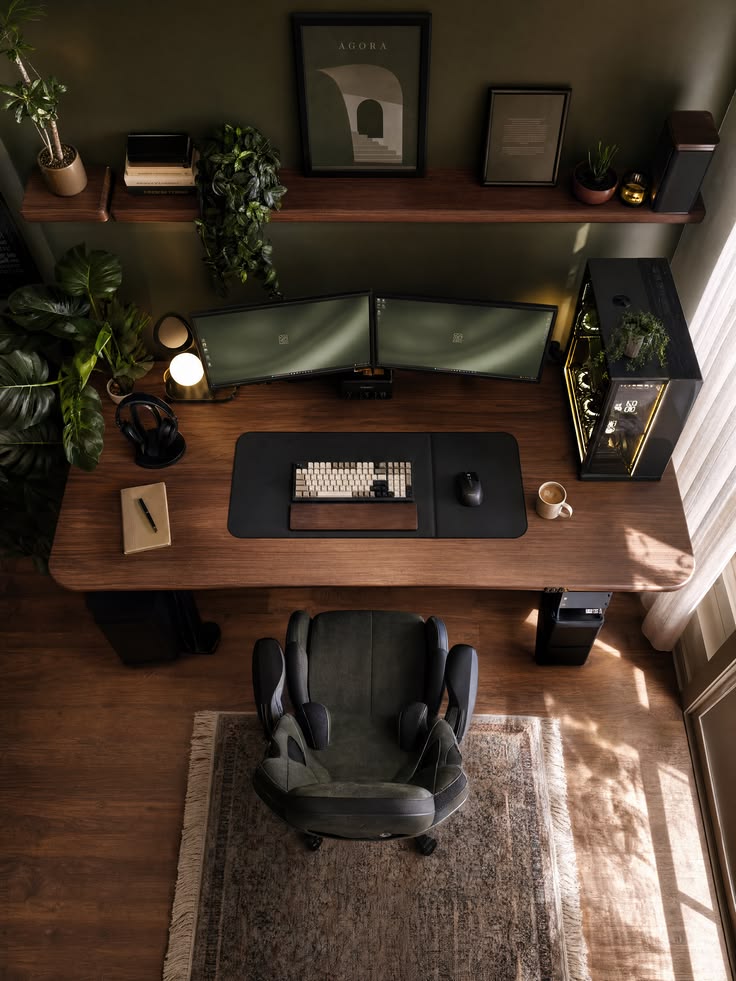 Dual Monitor Gaming Setup Earthy dual-screen / small room gaming room concept